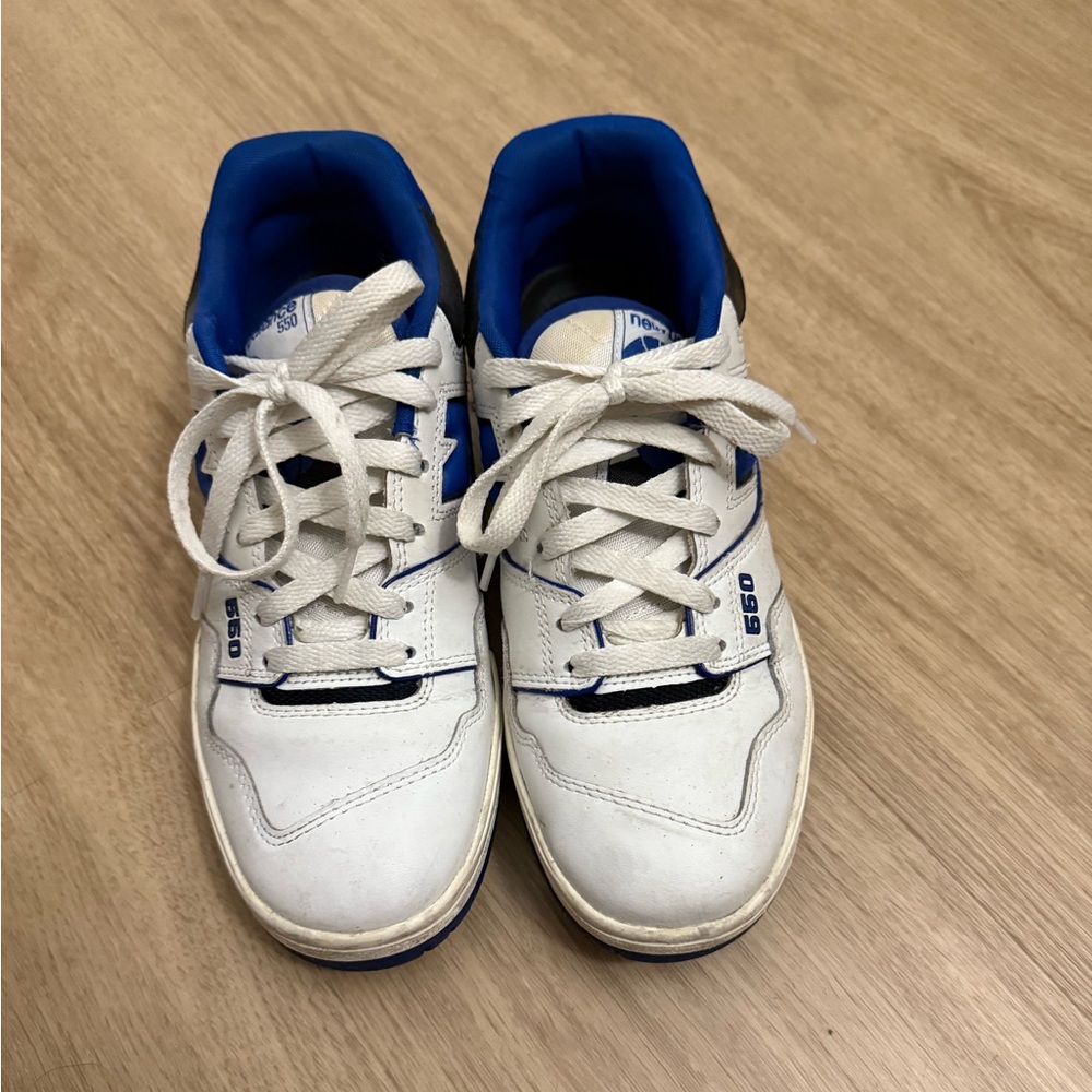 New Balance White and Blue 550 Sneakers - Picture 5 of 8